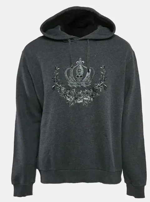 Dolce & Gabbana Grey Crown Embroidered Cotton Hoodie XXL