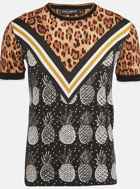 Dolce & Gabbana Multicolor/Brown Printed Cotton Crew Neck T-Shirt M