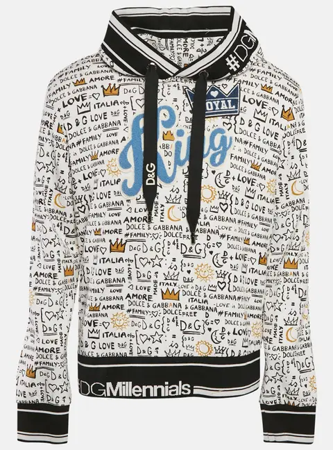 Dolce & Gabbana White Graffiti Print Jersey Cotton Knit Sweatshirt XL