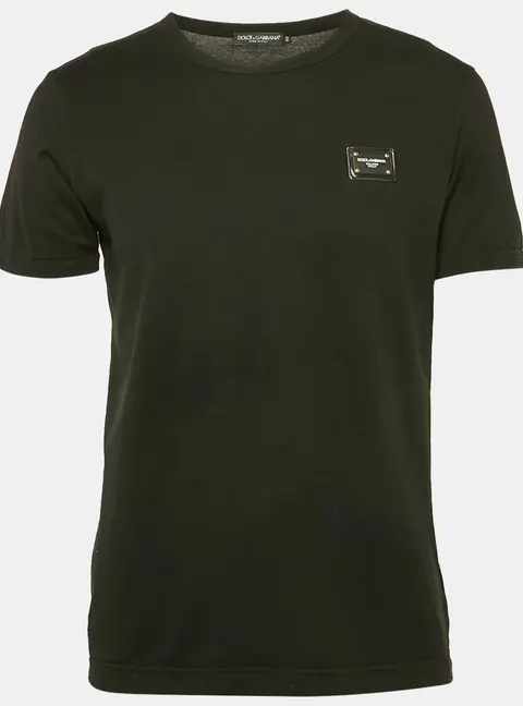Dolce & Gabbana Black Logo Plaque Jersey Crewneck T-Shirt L