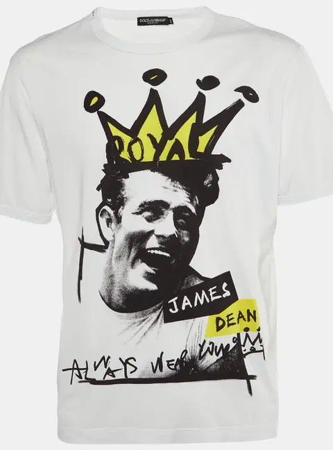 Dolce & Gabbana White Graphic Print Cotton Crew Neck T-Shirt 5XL