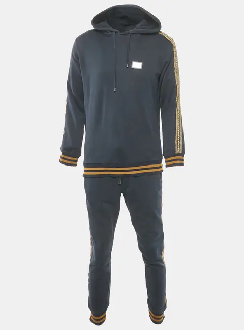 Dolce & Gabbana Navy Blue Cotton Knit hooded Sweatshirt & Joggers Set L