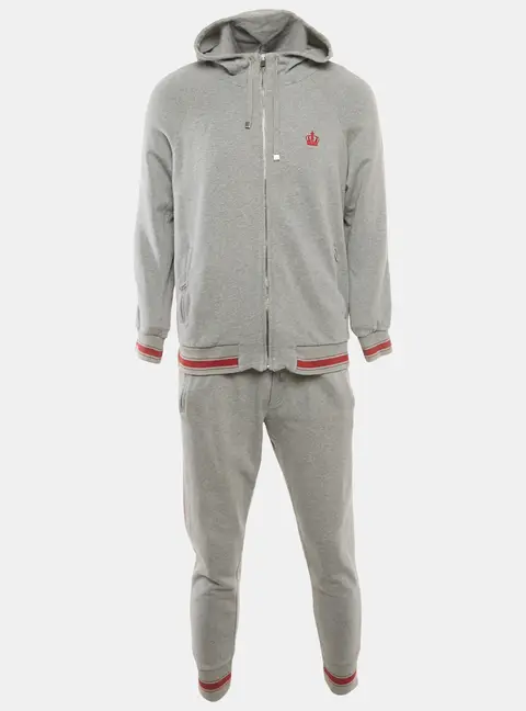 Dolce & Gabbana Grey Cotton Knit Hooded SweatJacket & Joggers L