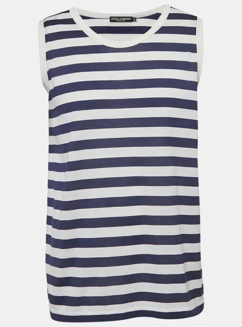 Dolce & Gabbana Blue/White Striped Jersey Sleeveless T-Shirt XS