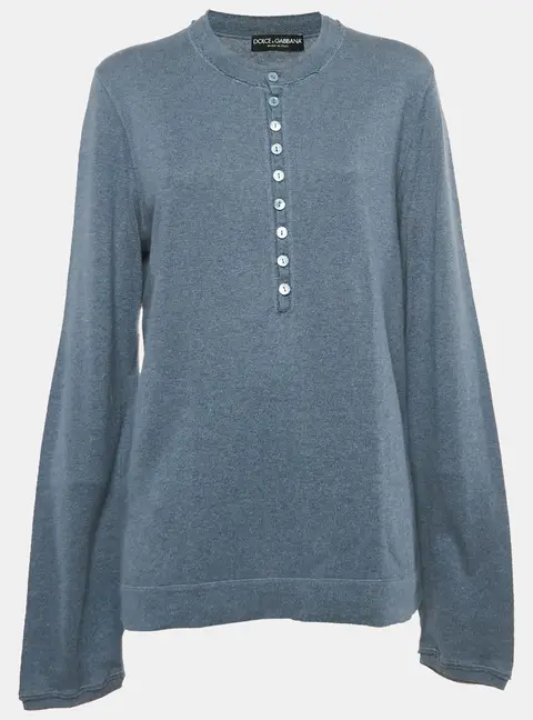 Dolce & Gabbana Blue Cotton Knit Crew Neck Long Sleeve Sweatshirt L