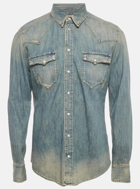 Dolce & Gabbana Blue Faded Distressed Denim Shirt XL
