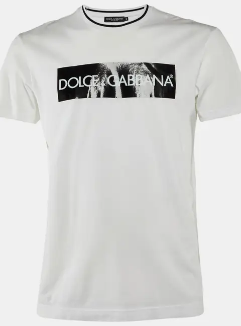 Dolce & Gabbana White/Black Logo Print Cotton Crew Neck T-Shirt S