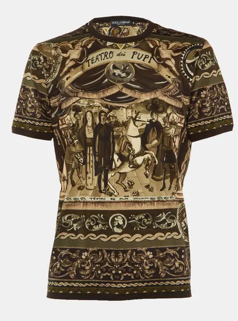 Dolce & Gabbana Brown Teatro Dei Pupi Print Cotton T-Shirt XXXL