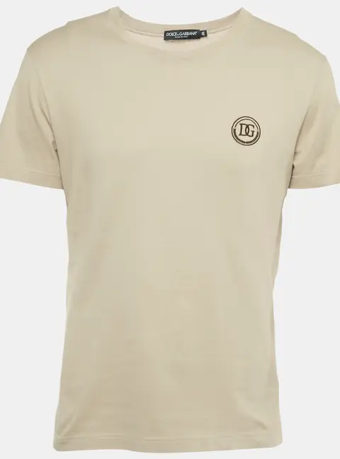 Dolce & Gabbana Beige Logo Embroidered Jersey T-Shirt M