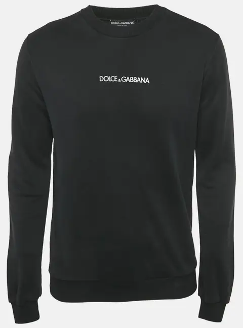 Dolce & Gabbana Black Logo Embroidered Cotton Sweatshirt M