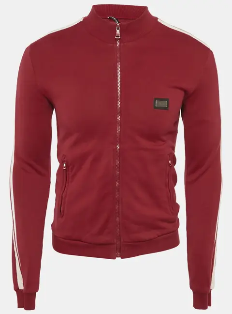Dolce & Gabbana Red Cotton Logo Applique Zip -Up Jacket XS