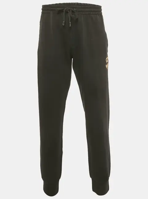 Dolce & Gabbana Black Crown Embroidered Cotton Jogger Pants XXXL
