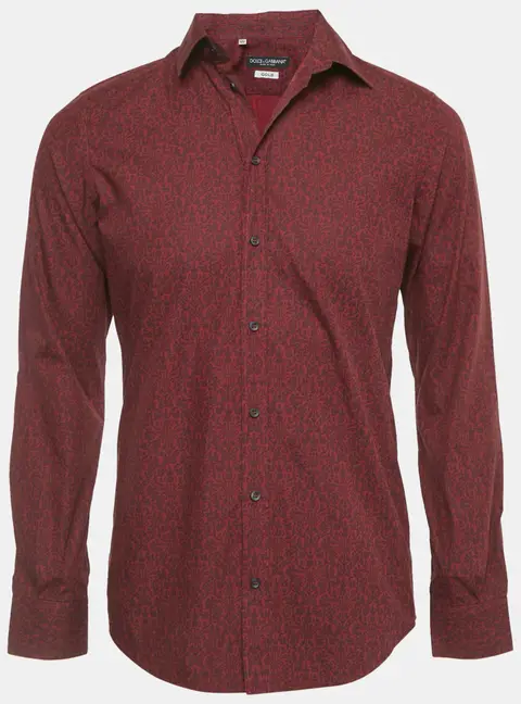 Dolce & Gabbana Burgundy Printed Cotton Gold Shirt M