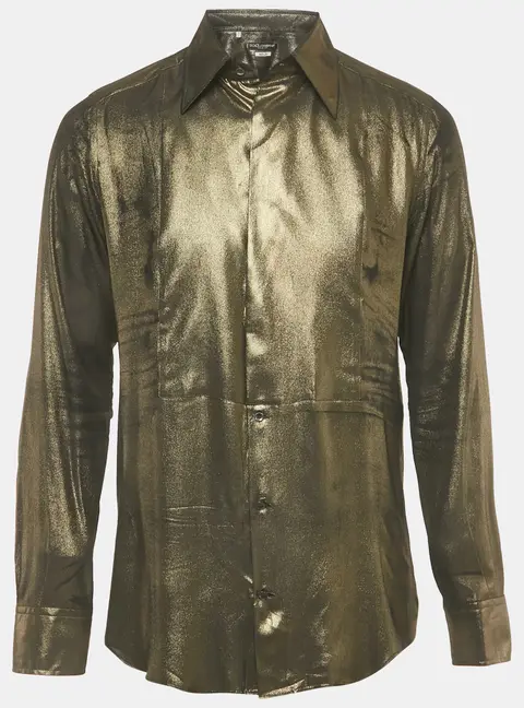 Dolce & Gabbana Gold Metallic Lam&eacute; Long Sleeve Shirt L