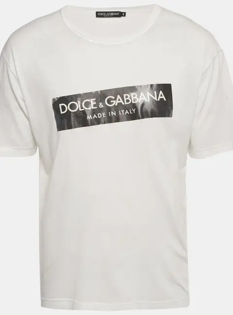 Dolce & Gabbana White Logo Print Jersey Crewneck T-Shirt S
