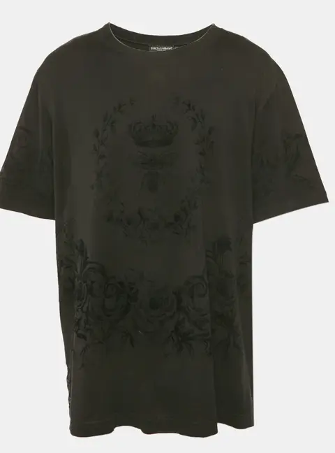 Dolce & Gabbana Black Velvet Print Cotton Knit T-Shirt 4XL