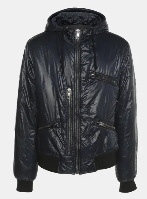 Dolce & Gabbana Navy Blue Nylon Hoodie Bomber Jacket XL