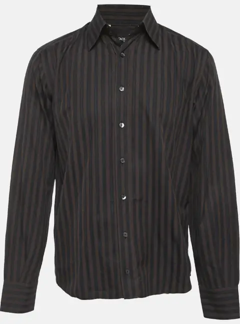 Dolce & Gabbana Brown Striped Cotton Tailored Fit Shirt L