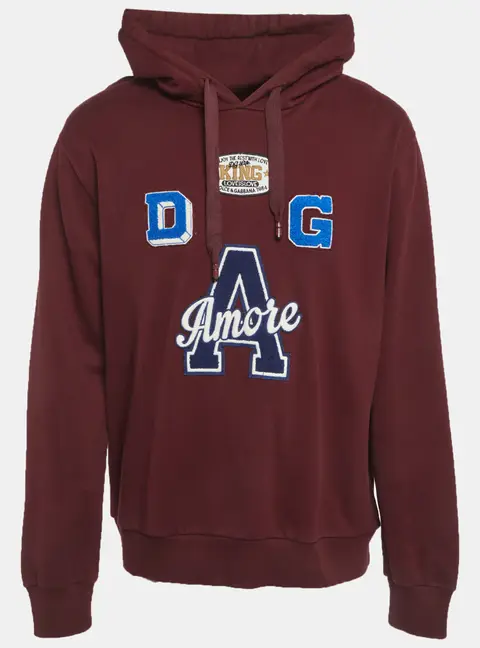 Dolce & Gabbana Burgundy Jersey A Amore Hoodie XXL