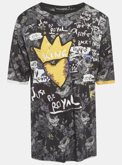 Dolce & Gabbana Black Printed Jersey Longline T-Shirt M