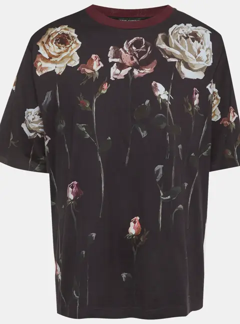 Dolce & Gabbana Blue Floral Print Jersey T-Shirt L