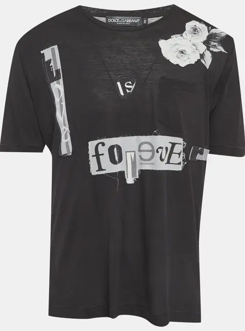 Dolce & Gabbana Black Jersey Patchwork T-Shirt L