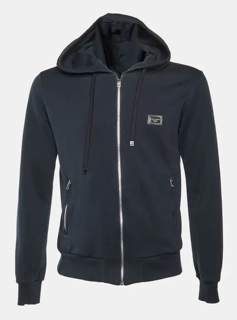 Dolce & Gabbana Navy Blue Cotton Zip Up Hoodie S