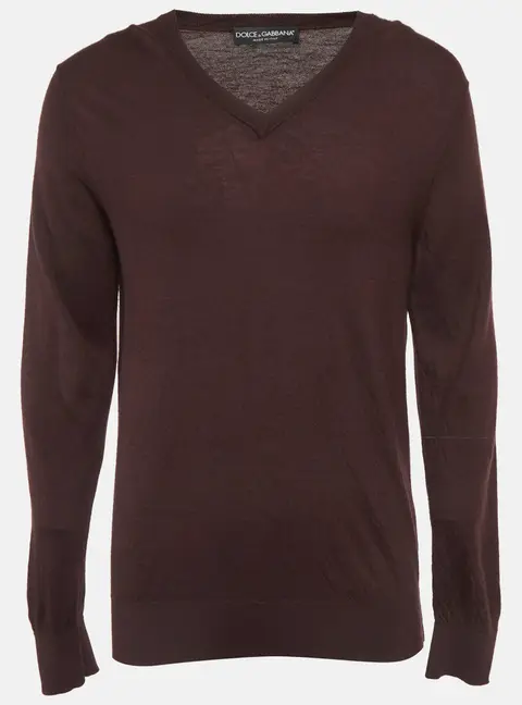 Dolce & Gabbana Burgundy Wool Knit V-Neck Sweater XXL