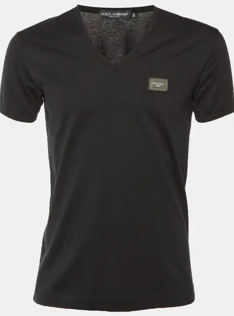 Dolce & Gabbana Black Cotton Knit V-Neck T-Shirt M
