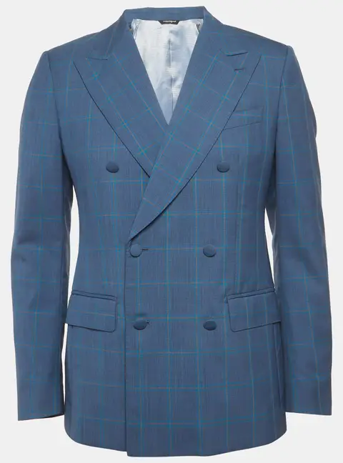 Dolce & Gabbana Blue Check Pattern Double Breasted Blazer M