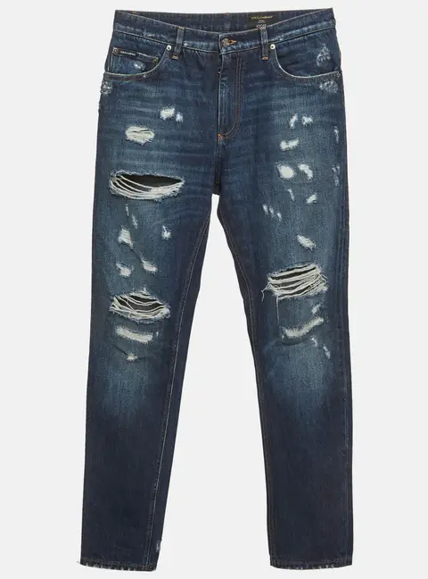 Dolce & Gabbana Blue Distressed Denim Loose Fit Jeans M/Waist 33"