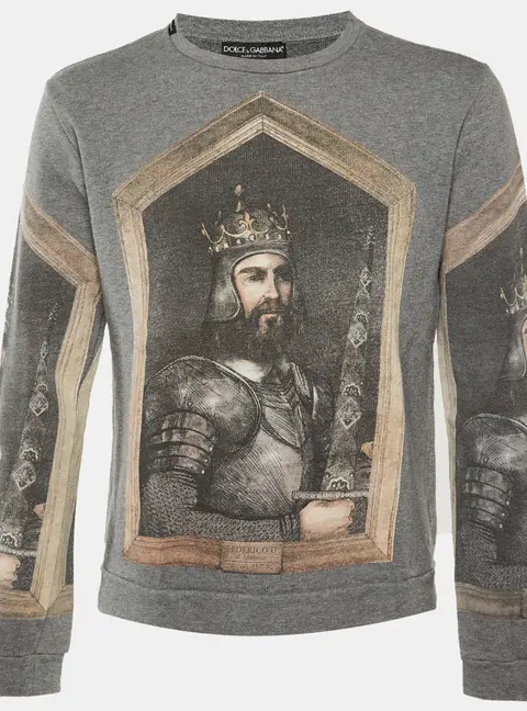 Dolce & Gabbana Grey King Printed Cotton Knit Sweatshirt L