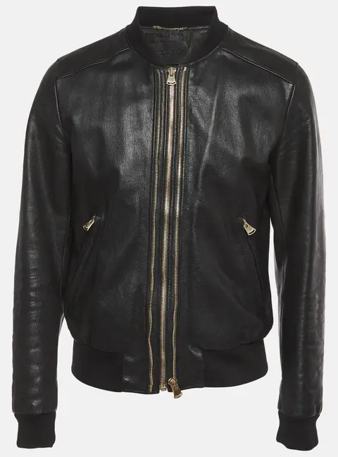 Dolce & Gabbana Black Leather Zip Front Bomber Jacket XL