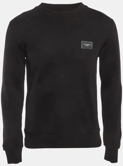 Dolce & Gabbana Black Logo Plaque Cotton Sweatshirt M