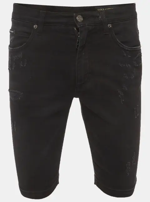 Dolce & Gabbana Black Distressed Denim Shorts XS/Waist 30"
