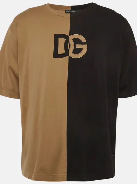 Dolce & Gabbana Brown/Black Jersey DG Applique T-Shirt XXL