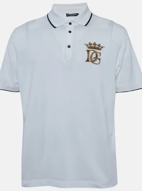 Dolce & Gabbana White Pique Crest Embroidered Polo T-Shirt XXXL