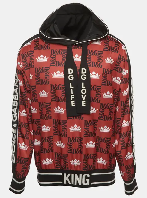 Dolce & Gabbana Red Printed Jersey Hoodie M
