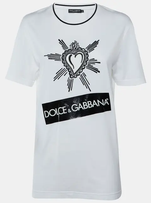 Dolce & Gabbana White Cotton Heart Embroidered Crew Neck T-Shirt S
