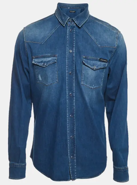 Dolce & Gabbana Blue Chambray Buttoned Shirt XL