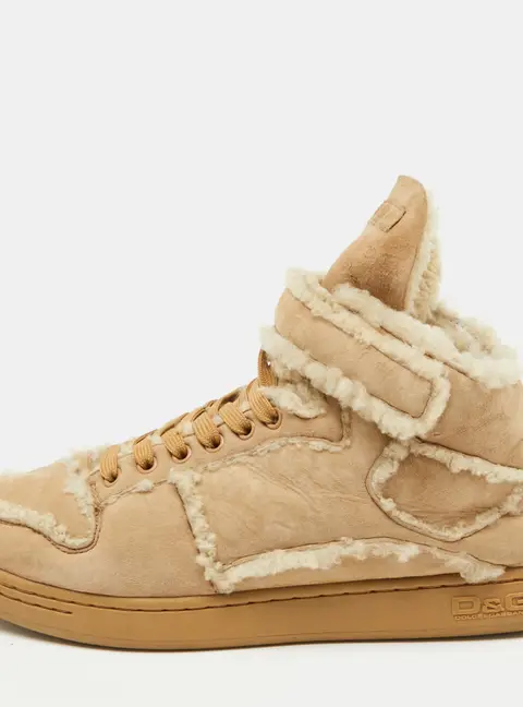 Dolce & Gabbana Beige Suede and Shearling Snow Ankle Boots Size 41