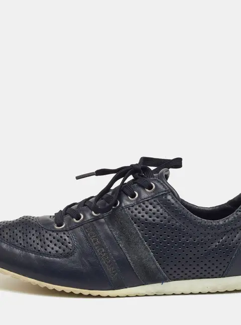 Dolce & Gabbana Size 42 Navy Blue Perforated Leather and Suede Low Top Sneakers