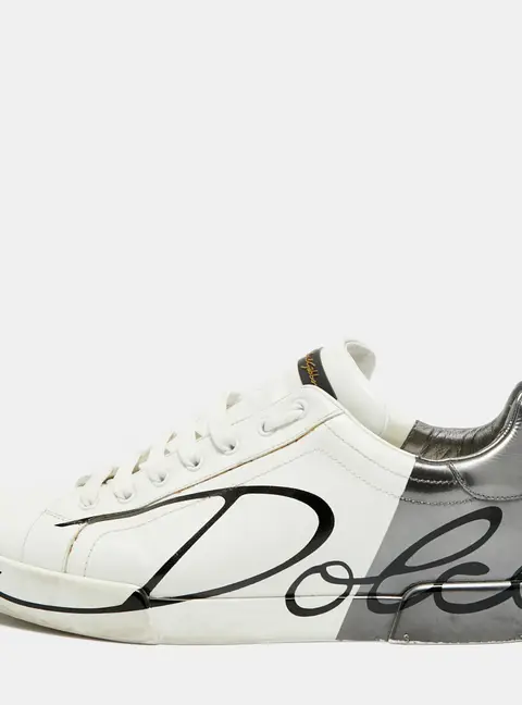 Dolce & Gabbana Portofino Size 45 White/Black Leather Lace Up Sneakers