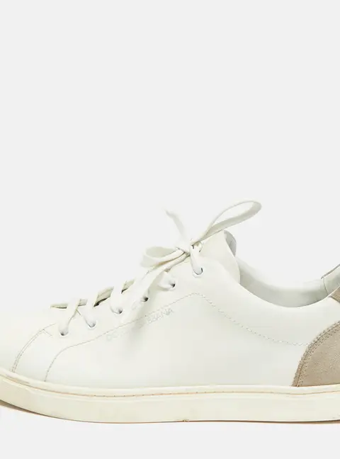 Dolce & Gabbana Size 45 White/Beige Leather and Suede Low Top Sneakers