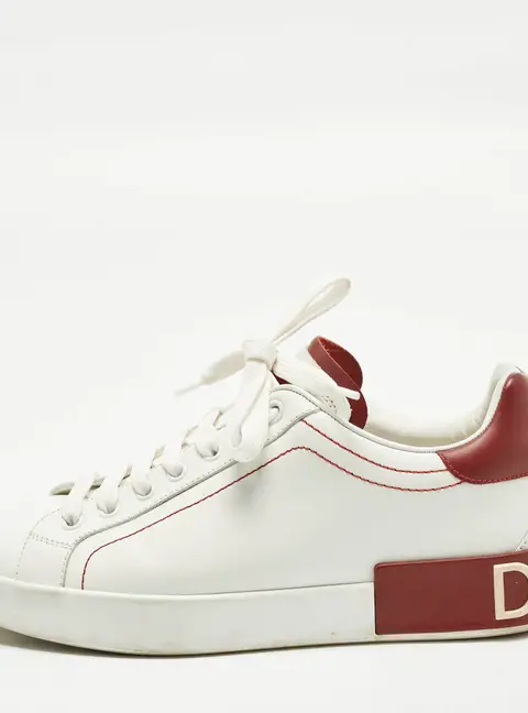 Dolce & Gabbana Portofino Size 40 White Leather Lace Up Sneakers
