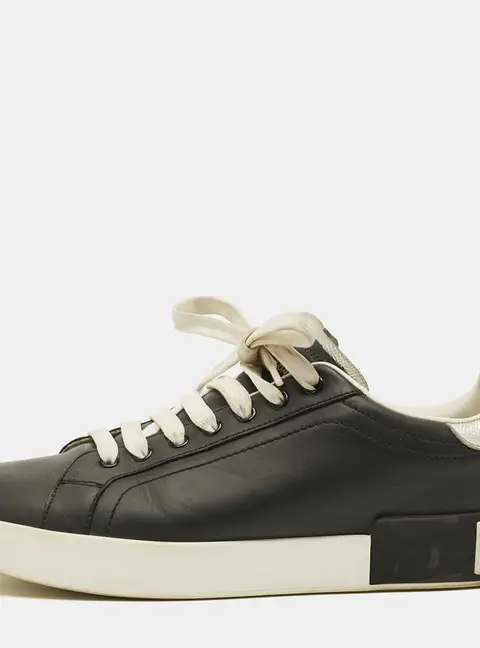 Dolce & Gabbana Portofino Size 40 Black/Silver Leather Low Top Sneakers