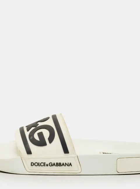 Dolce & Gabbana White/Black Rubber Logo Flat Slides Size 40