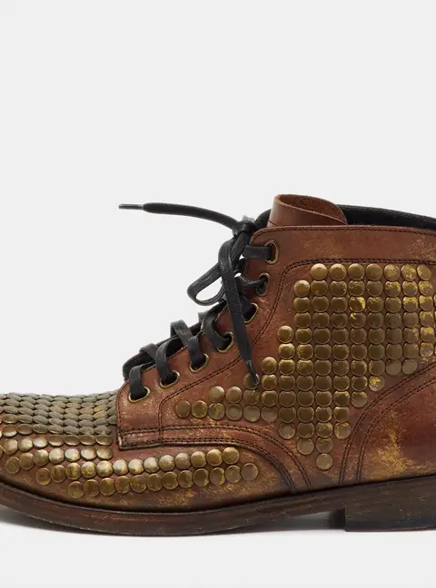 Dolce & Gabbana Brown Leather Runway Studs Cortina Lace Up Ankle Boots Size 41
