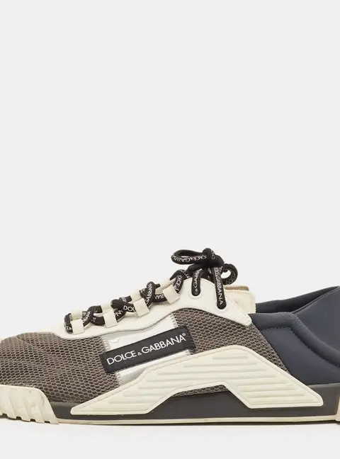 Dolce & Gabbana Ns1 Size 45 Grey/White GG Nylon and Suede Low Top Sneakers