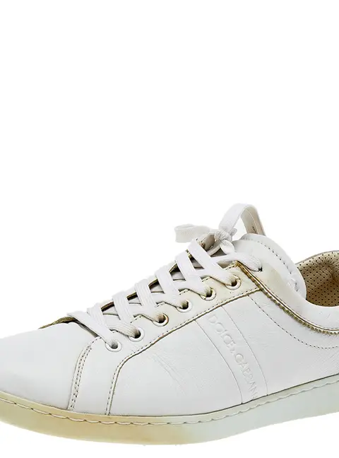 Dolce & Gabbana Size 43 White Leather and Suede Low Top Sneakers